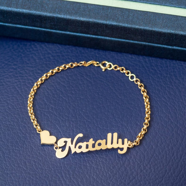 Bracciale con ciondolo a cuore con nome personalizzato in oro 10K-6