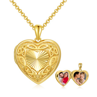 10K Gold Celtic Knot & Heart Personalized Photo Locket Necklace-22