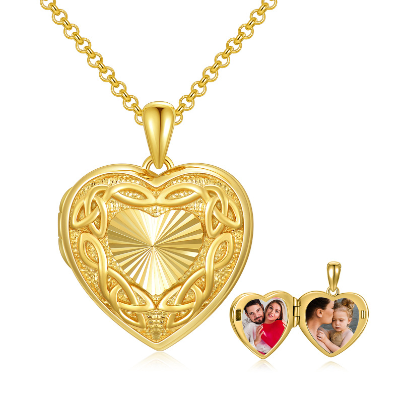 10K Gold Celtic Knot & Heart Personalized Photo Locket Necklace-6
