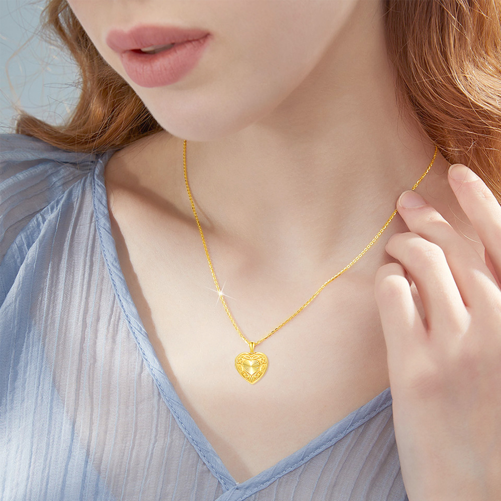 10K Gold Celtic Knot & Heart Personalized Photo Locket Necklace-2