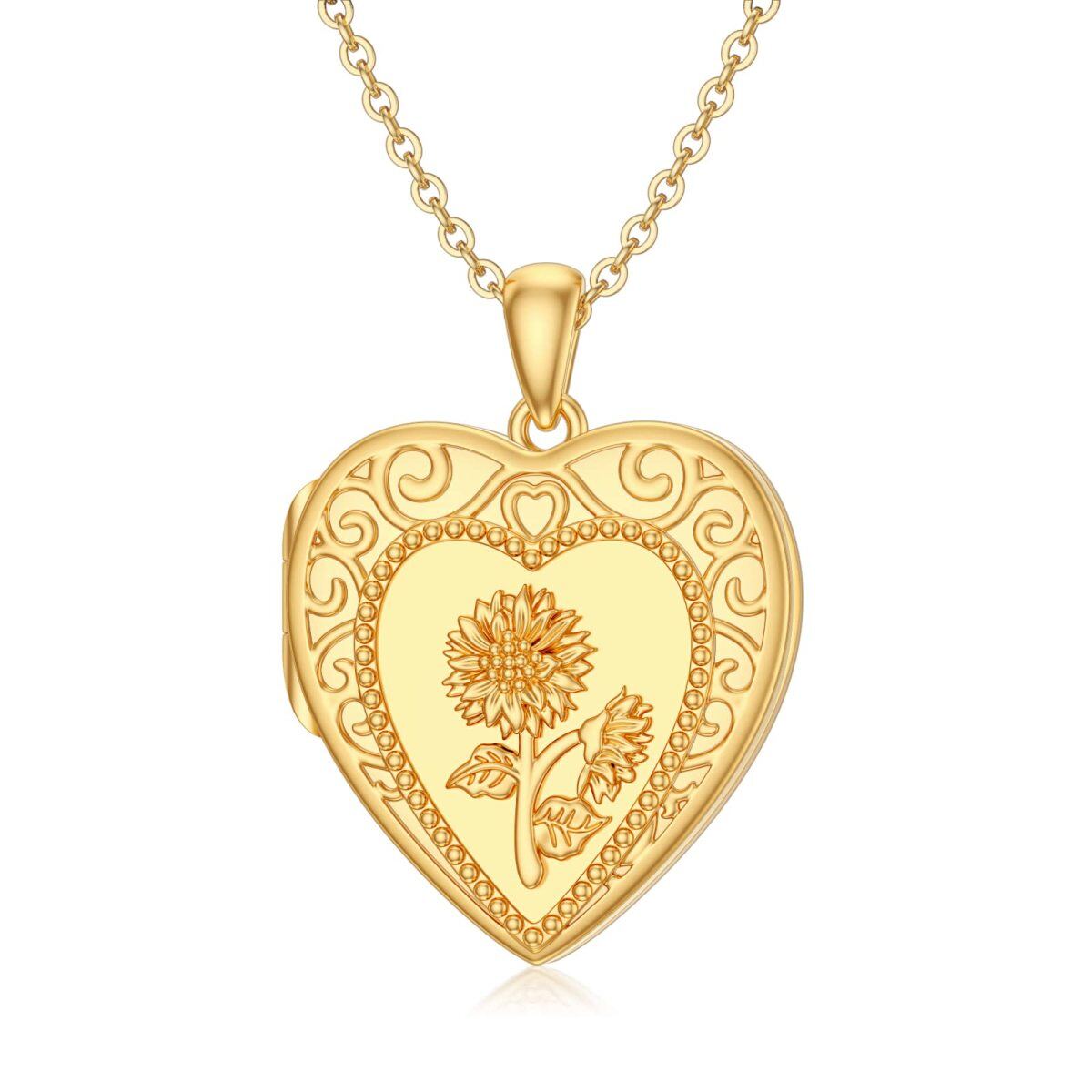 Collar con medallón de foto personalizado con corazón de oro de 10 quilates para mujer-1