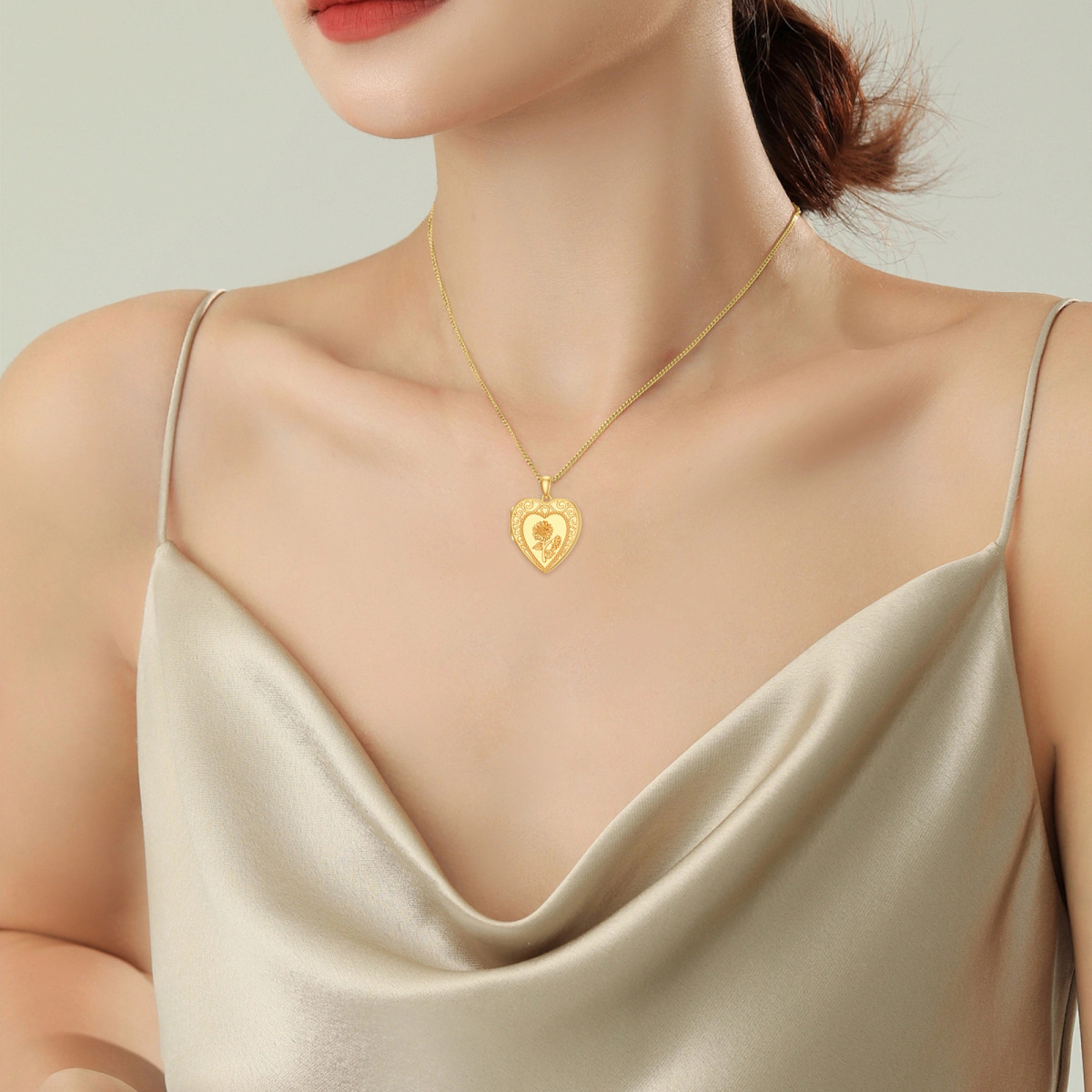 Collier avec médaillon photo personnalisé en forme de cœur en or 10 carats pour femme-2