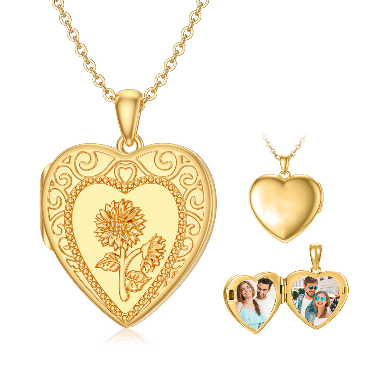 Collier avec médaillon photo personnalisé en forme de cœur en or 10 carats pour femme-5