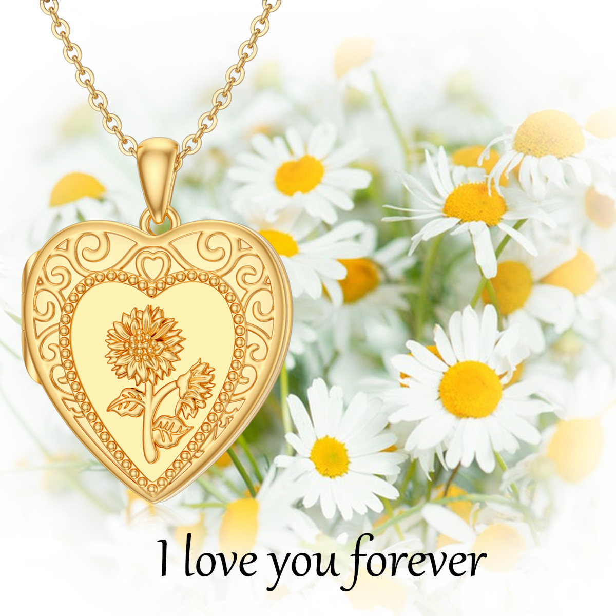 10K Gold Heart Personalised Photo Locket Necklace For Women-7