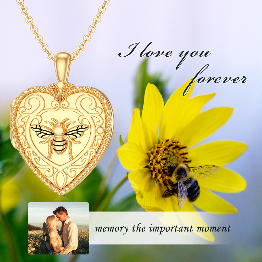 Colar com medalhão com foto personalizada coração em ouro 10K para mulheres-4