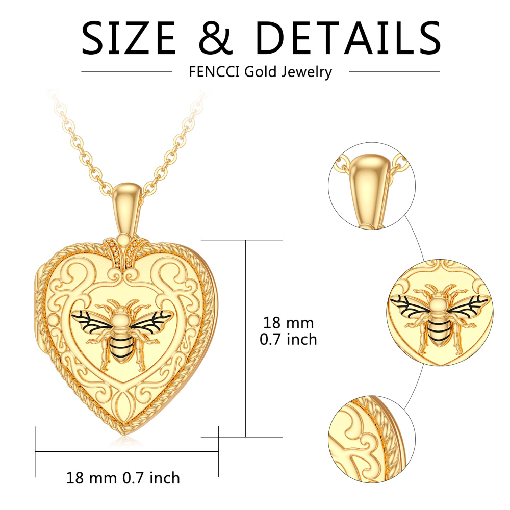 Colar com medalhão com foto personalizada coração em ouro 10K para mulheres-5