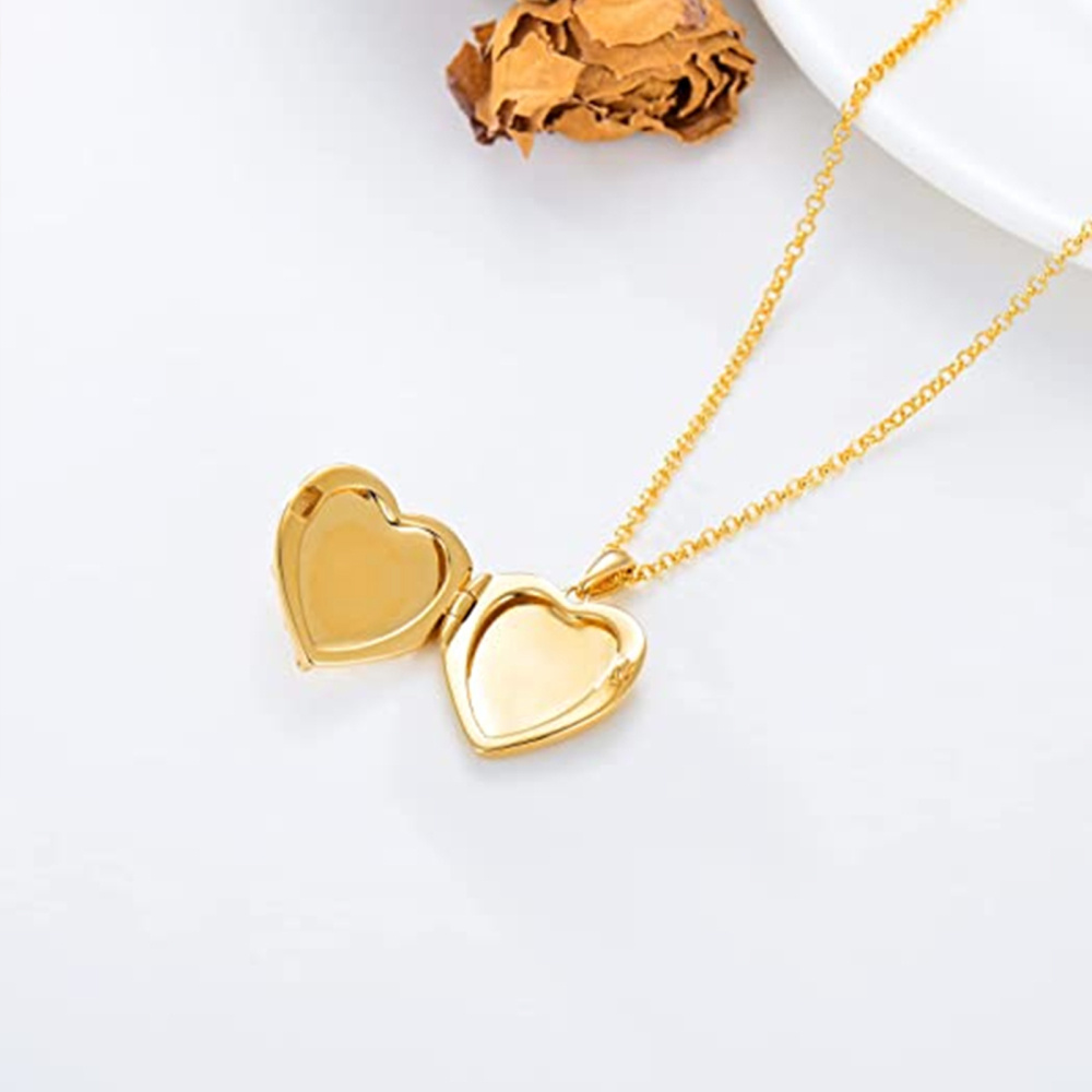 Colar com medalhão com foto personalizada coração em ouro 10K para mulheres-6