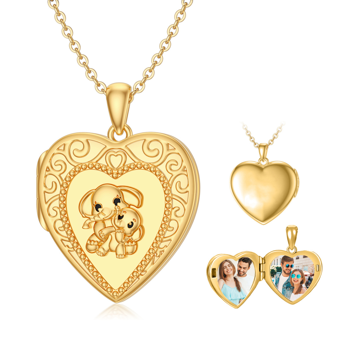 10K Gold Personalized Photo & Heart Locket Necklace For Women Best Friends-3