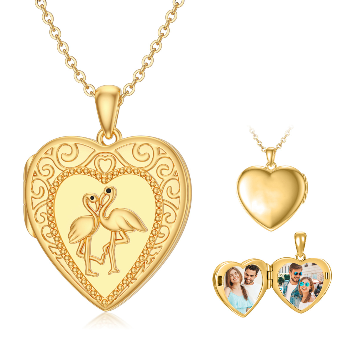 10K Gold Personalized Photo & Heart Pendant Necklace-2