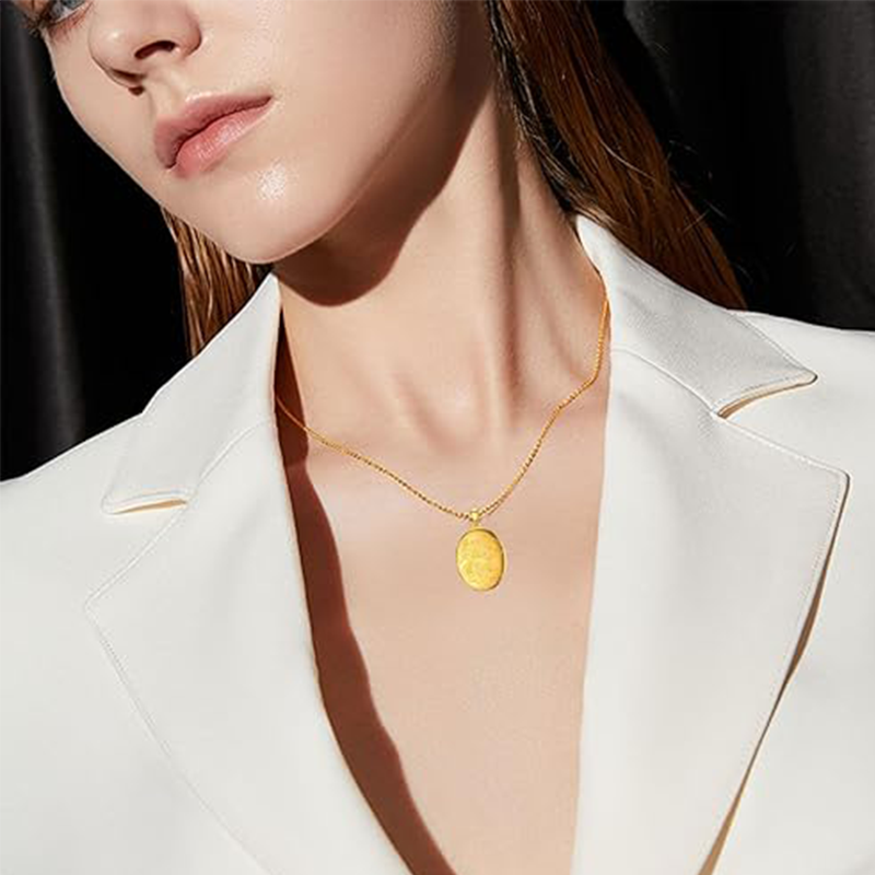 Collar con medallón personalizado de girasol en oro de 10 quilates para mujer-2