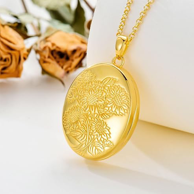 Collar con medallón personalizado de girasol en oro de 10 quilates para mujer-3
