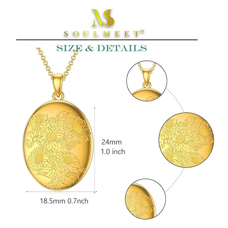 10K Gold Sunflower Personalised Photo Locket Necklace For Women-4