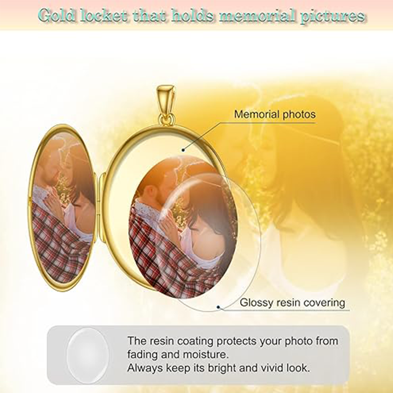 10K Gold Personalized Photo Personalized Photo Locket Necklace-5