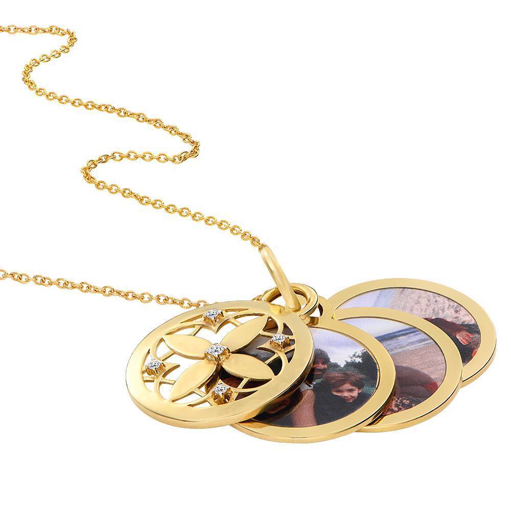 Colar com medalhão personalizado com foto e zircônia cúbica de ouro 10K para mulheres-3