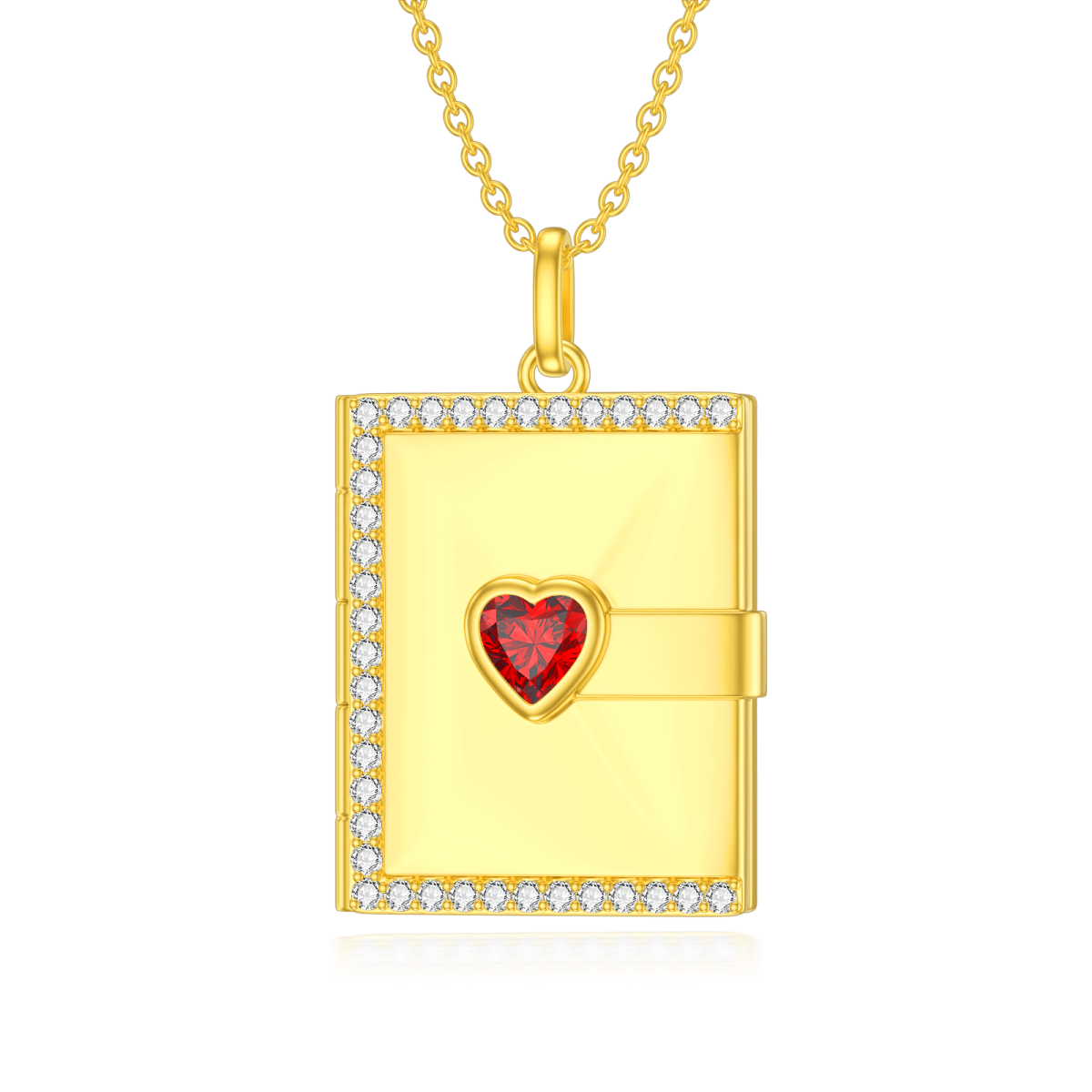 10K Yellow Gold Heart Cubic Zirconia Square Personalized Photo Locket Necklace For Women-1