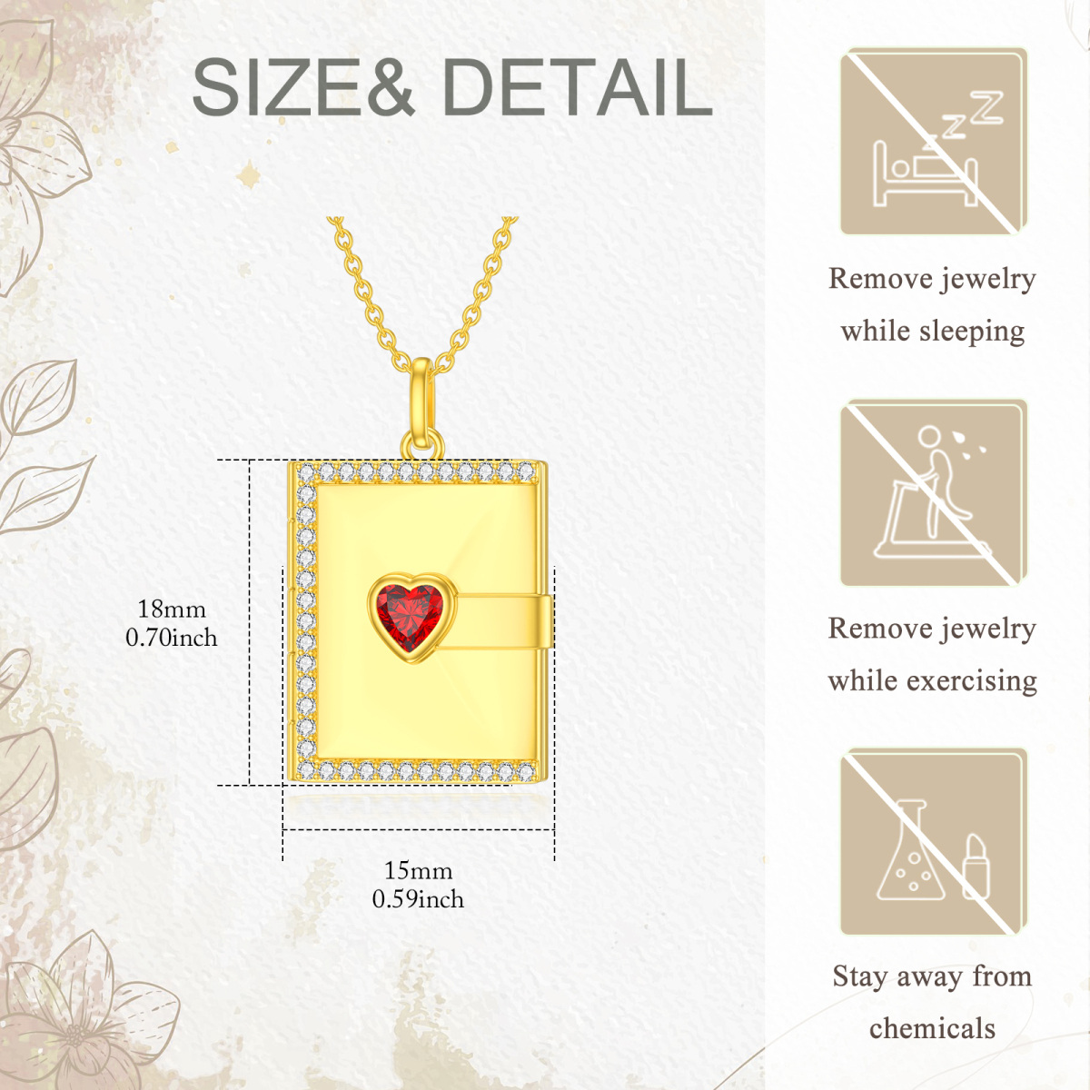 10K Yellow Gold Heart Cubic Zirconia Square Personalized Photo Locket Necklace For Women-6