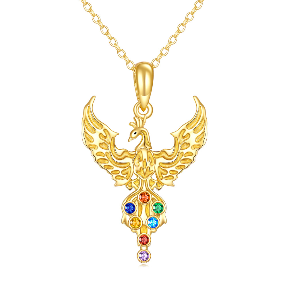 Collar Colgante Fénix Zirconia Cúbica Oro 10K-1