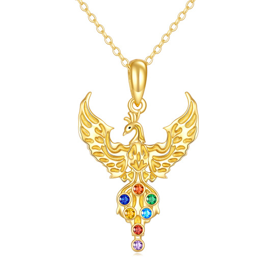 10K Gold Cubic Zirconia Phoenix Pendant Necklace