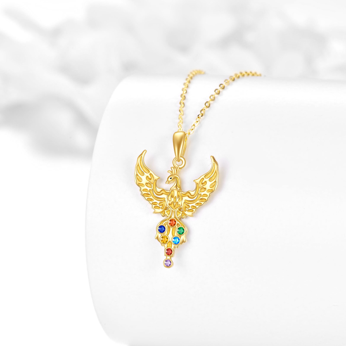 10K Gold Cubic Zirconia Phoenix Pendant Necklace-3