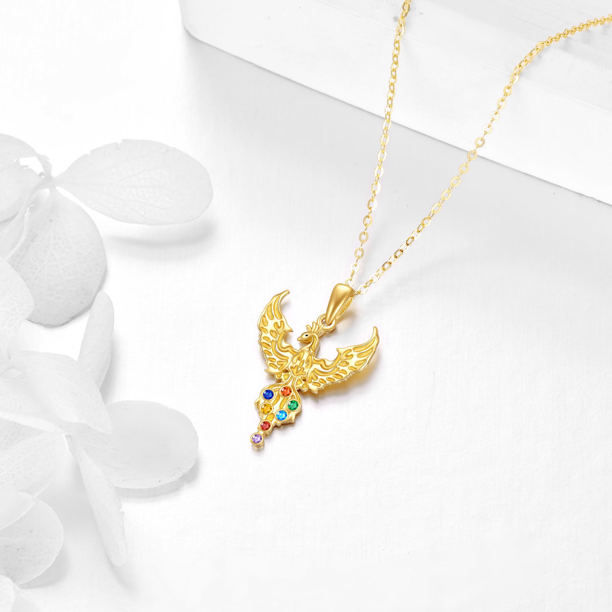 10K Gold Cubic Zirconia Phoenix Pendant Necklace-4