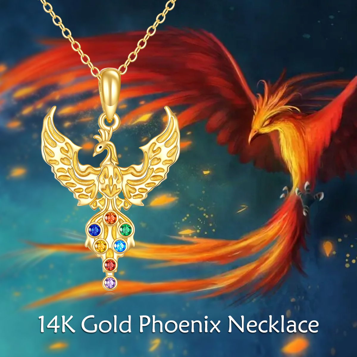 Colar Phoenix de ouro 10K Chakras pingente joias presentes para mulheres-5