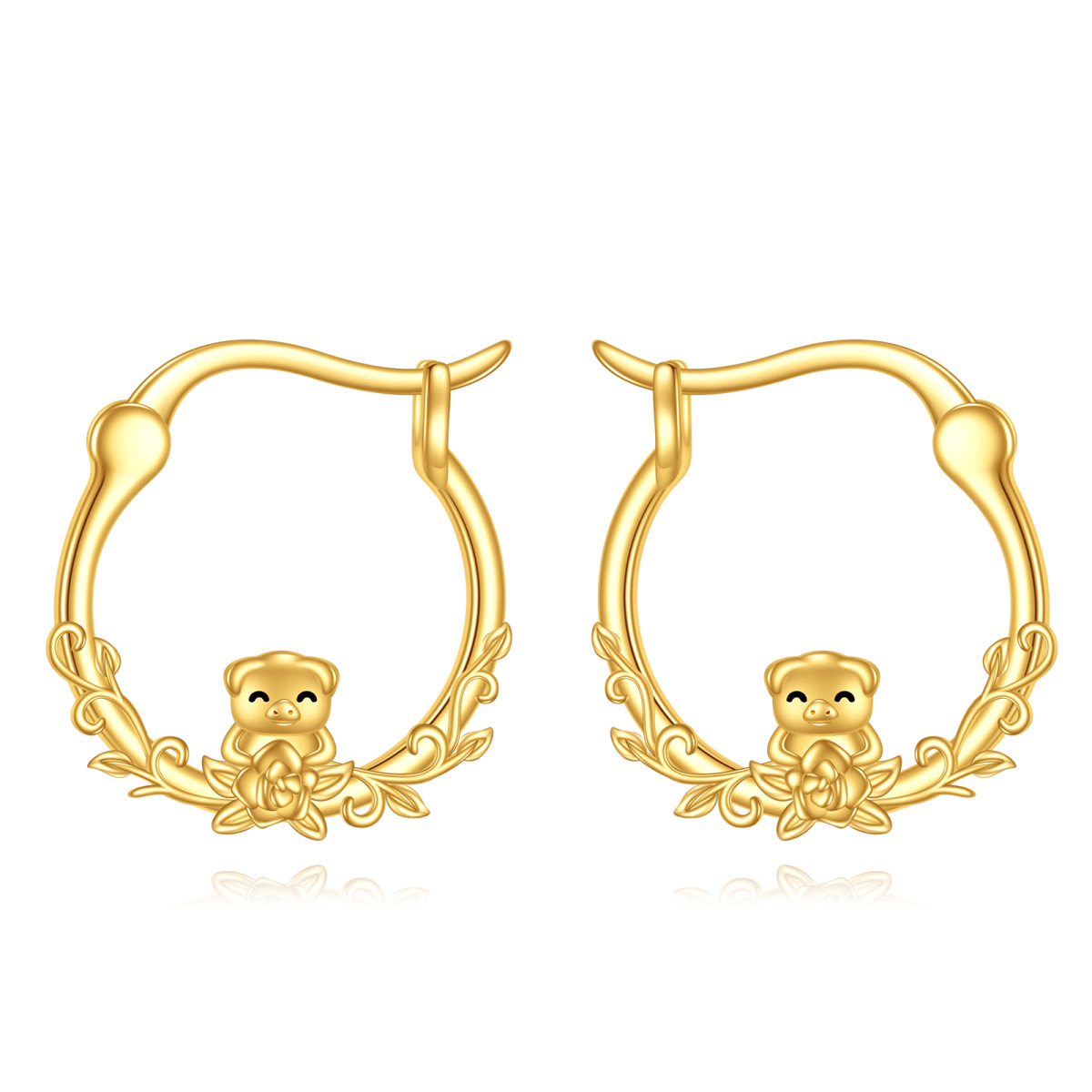 10K Gold Pig Hoop Earrings-1