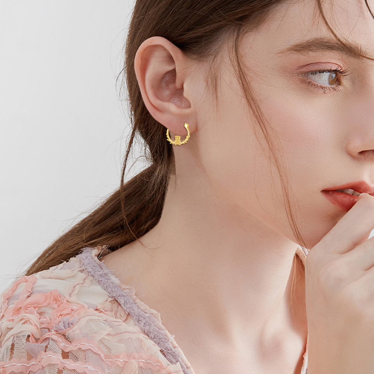 10K Gold Pig Hoop Earrings-2