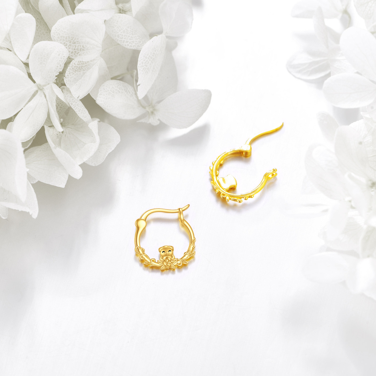 10K Gold Pig Hoop Earrings-3