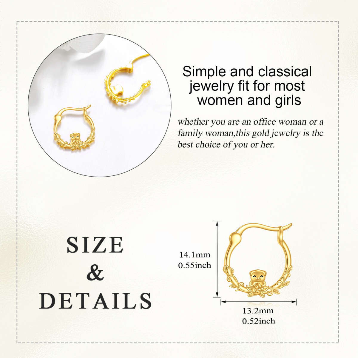 10K Gold Pig Hoop Earrings-5