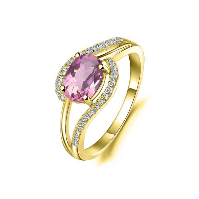 10K Gold Pink Zircon Personalized Birthstone Ring-1