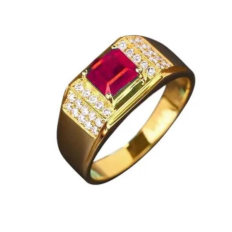 10K Gold Princess Cut Custom Ring Gemstone Ring Statement Engagement Wedding Ring for Men-1