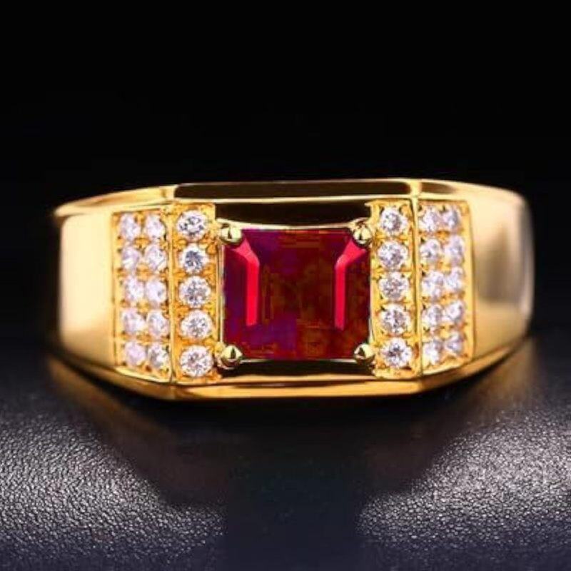 10K Gold Princess Cut Custom Ring Gemstone Ring Statement Engagement Wedding Ring for Men-2