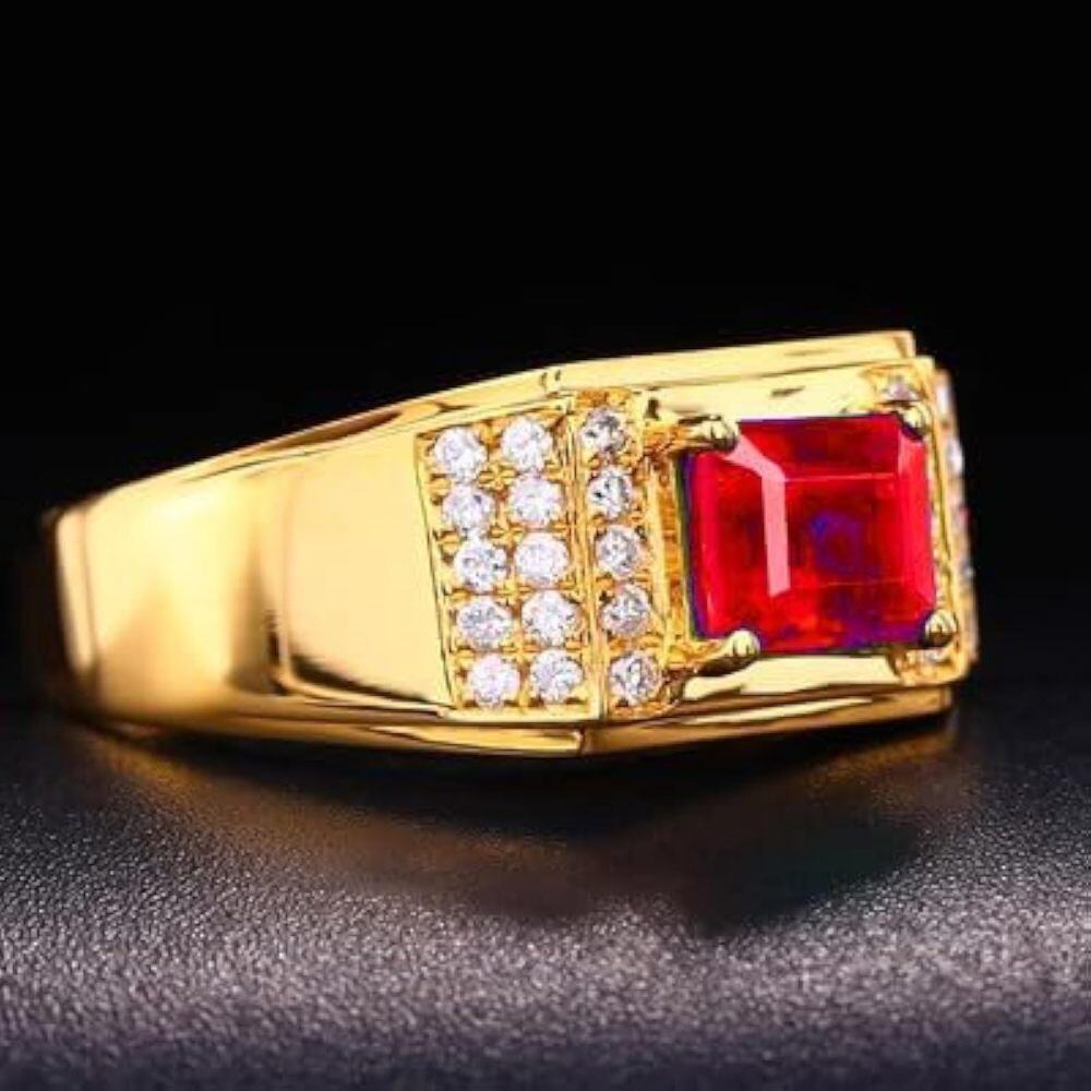 10K Gold Princess Cut Custom Ring Gemstone Ring Statement Engagement Wedding Ring for Men-3