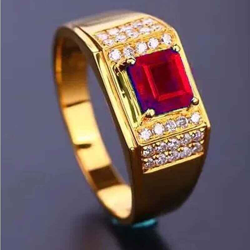 10K Gold Princess Cut Custom Ring Gemstone Ring Statement Engagement Wedding Ring for Men-4