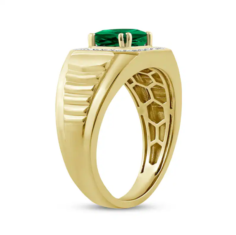 10K Gold Princess Cut Emerald & 0.25 CT.T.W. Natural Diamond Wedding Band for Men-3