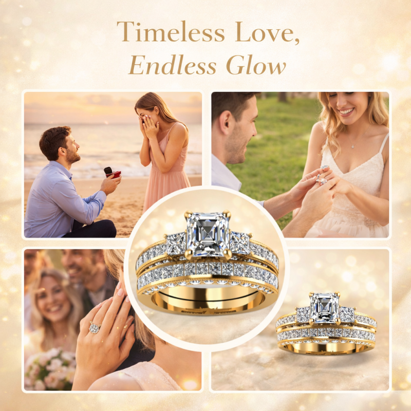 10K Gold Princess Cut Moissanite Bridal Set-5