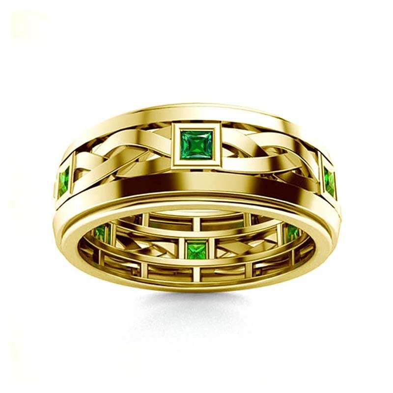 10K Gold Princess Cut Ring Eternity Band Ring Luxury Emerald Ring Green Gemstone Ring for Men-2