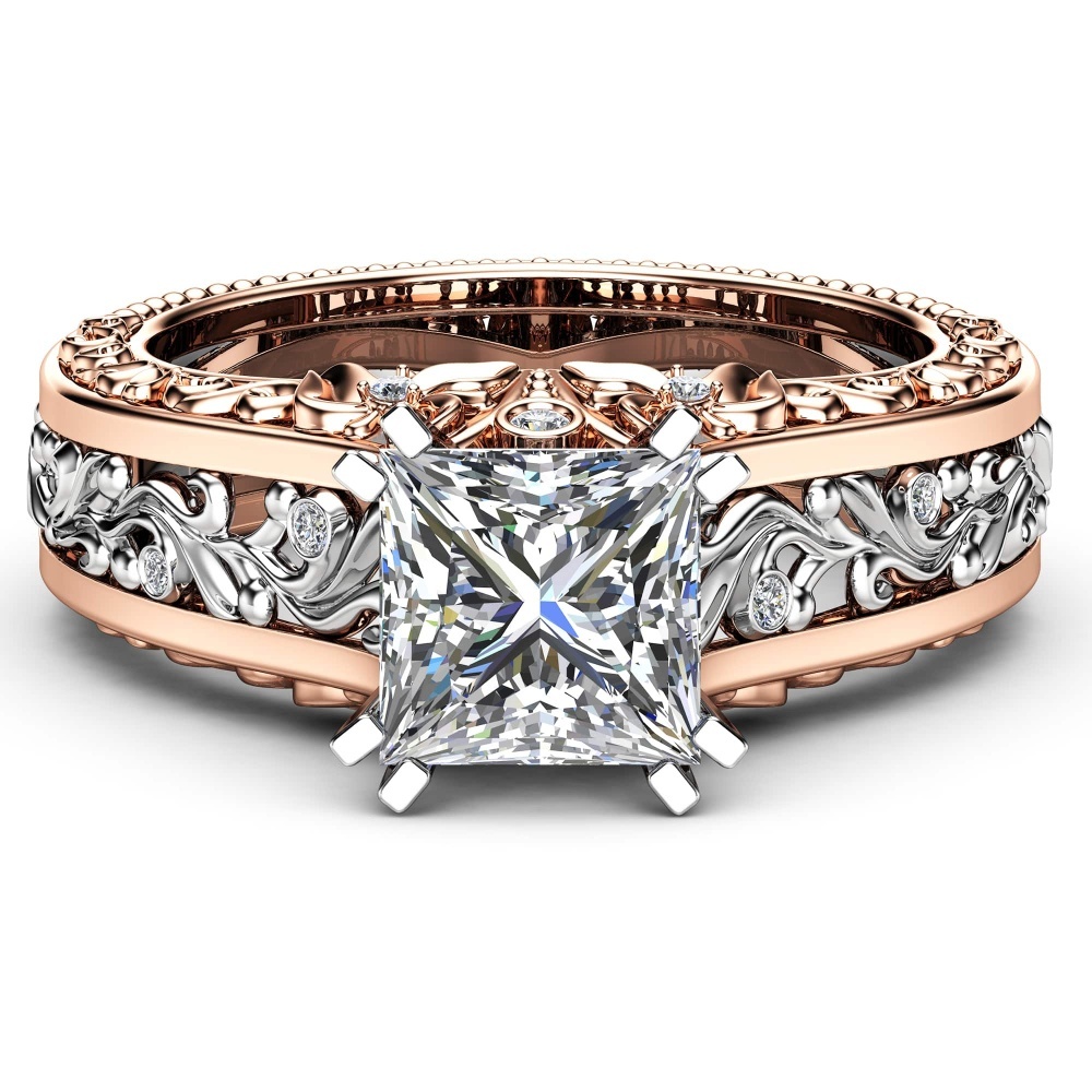 10K Rose Gold Princess Cut Vintage Moissanite Engagement Ring for Men-1