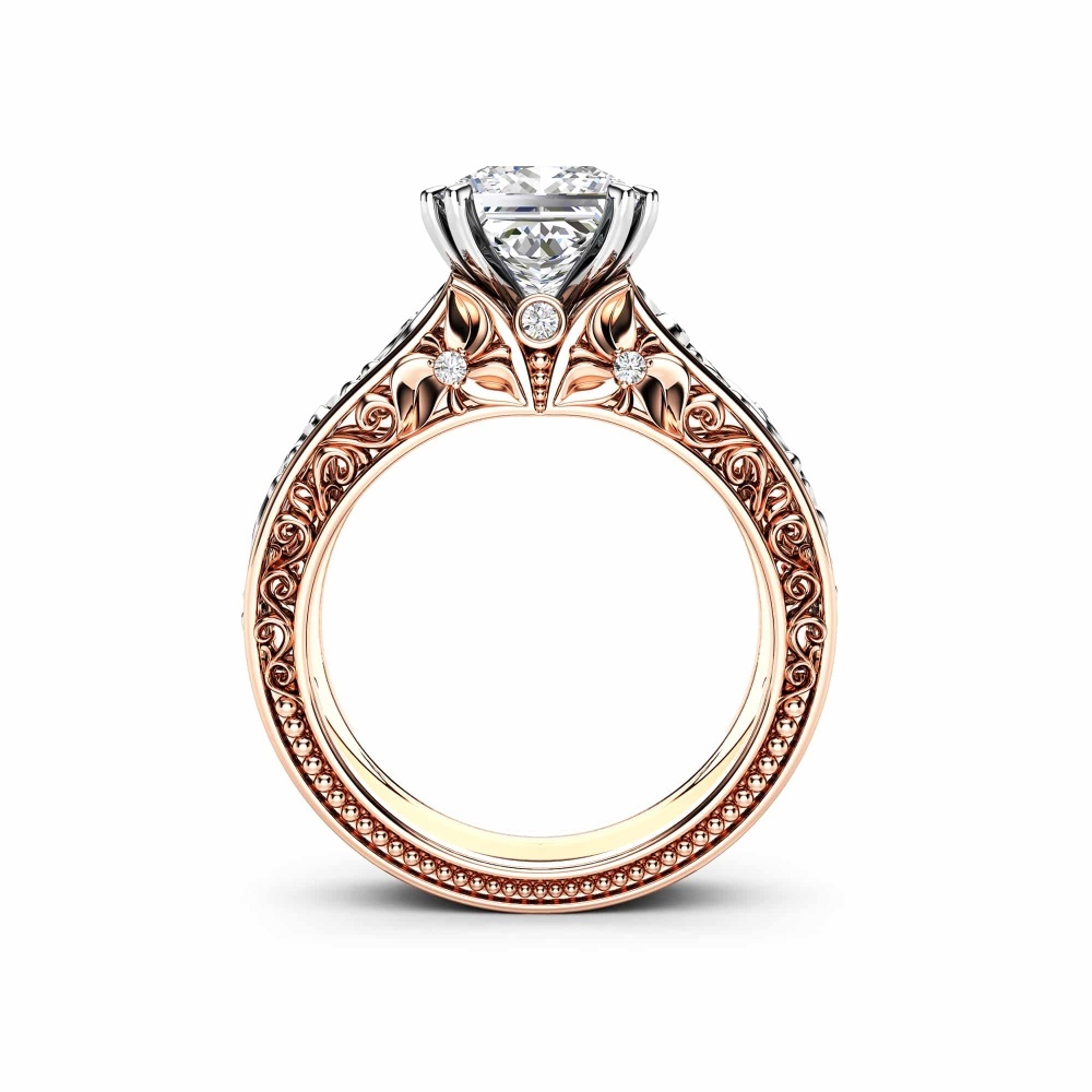 10K Rose Gold Princess Cut Vintage Moissanite Engagement Ring for Men-3