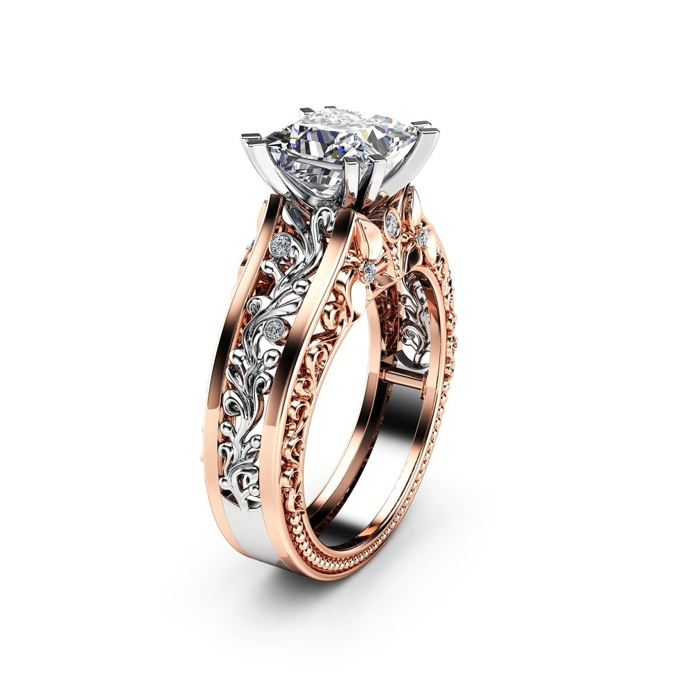 10K Rose Gold Princess Cut Vintage Moissanite Engagement Ring for Men-4