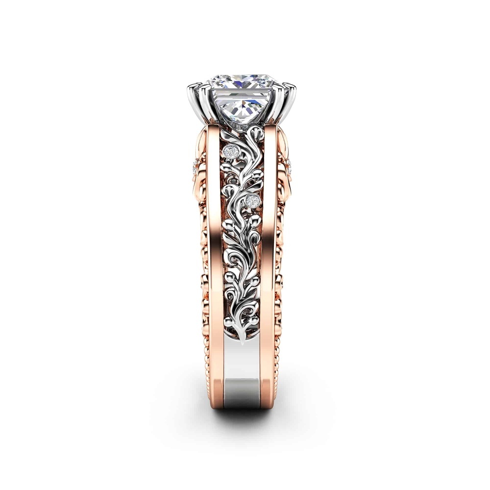 10K Rose Gold Princess Cut Vintage Moissanite Engagement Ring for Men-5