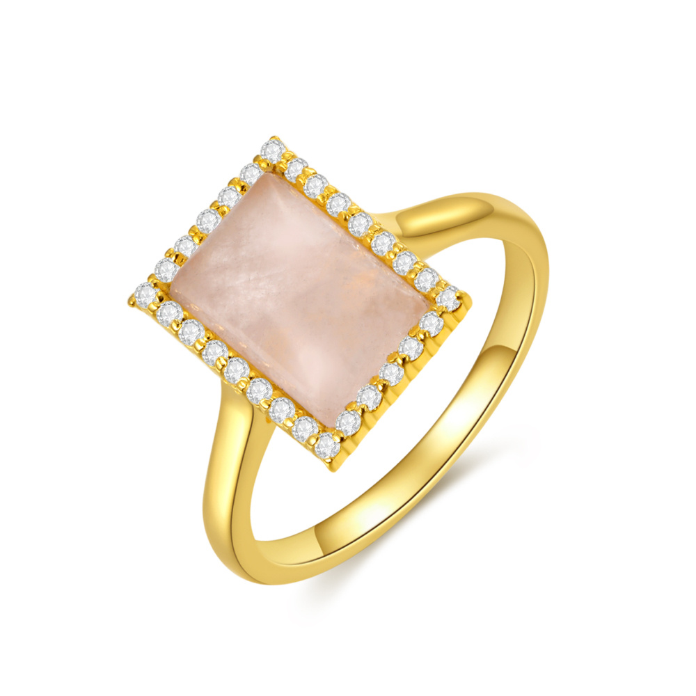 Anello in oro 10K con quarzo rosa Princess-1