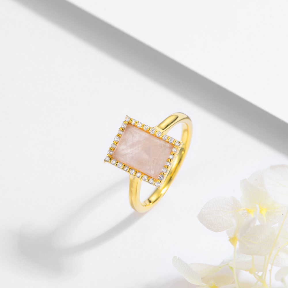 Anello in oro 10K con quarzo rosa Princess-3