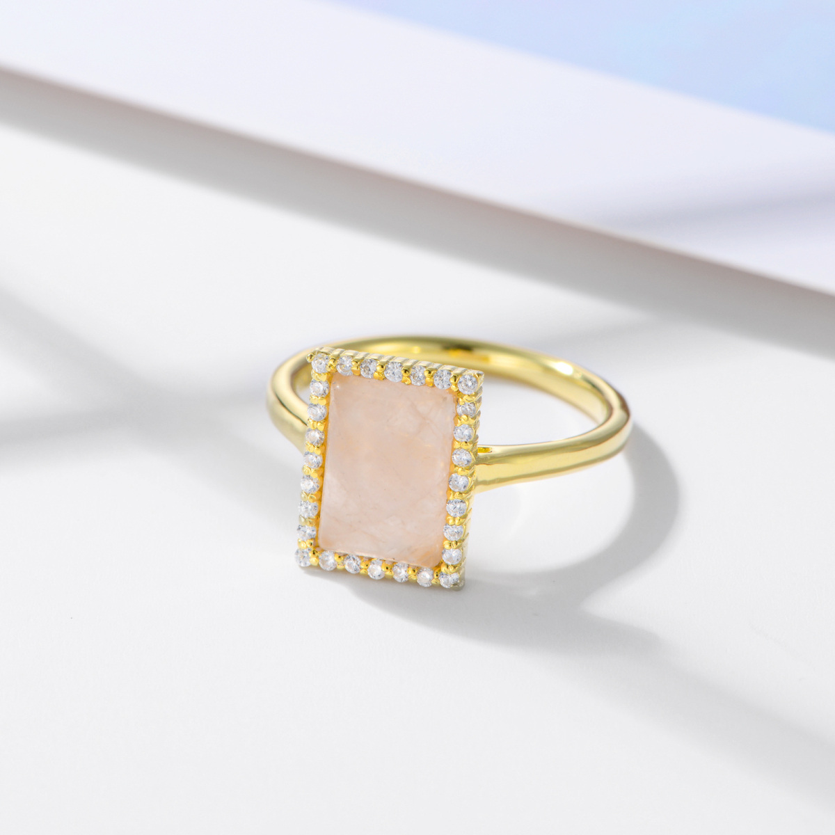 10K Gold Princess Pink Rose Quartz Ring-4