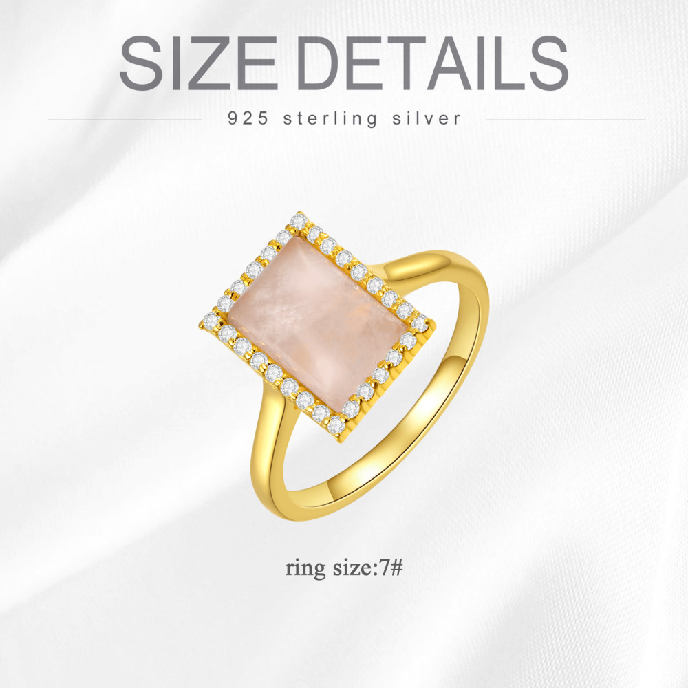 Anello in oro 10K con quarzo rosa Princess-5