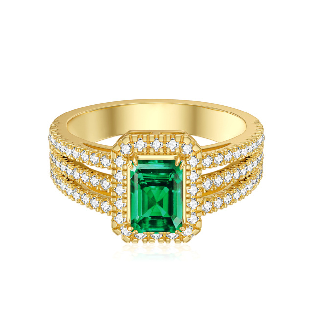 10K Gold Princess Shaped Emerald and Diamond Wedding Ring-1