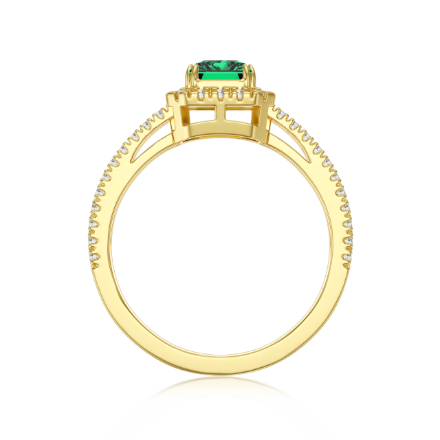 Anillo de bodas de diamantes y esmeralda en forma de princesa de oro de 10 quilates-3