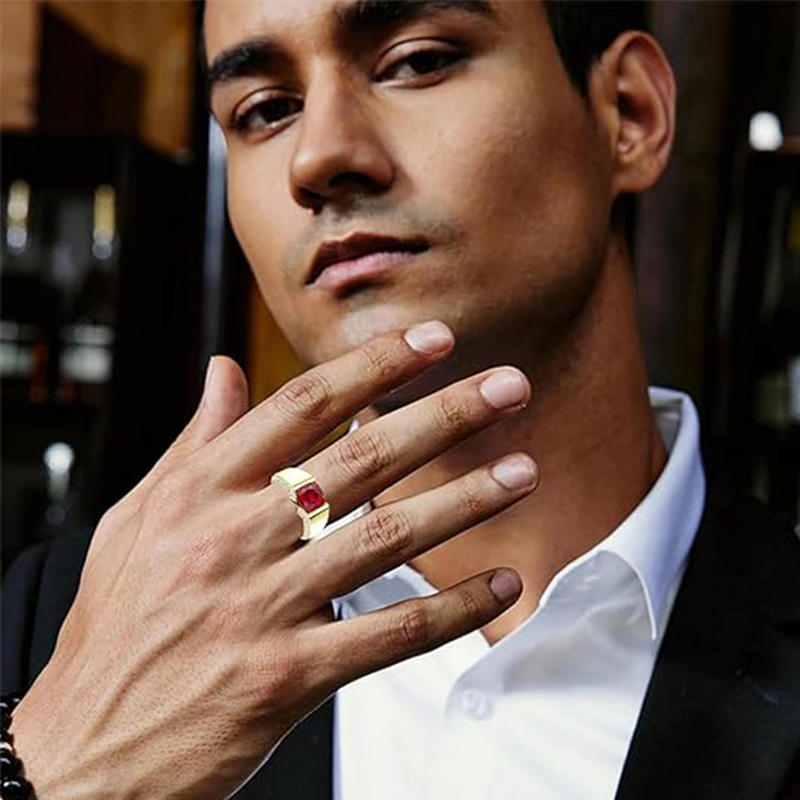 10K Rose Gold 1.5 to 5.5 CT.T.W. Princess Cut Ruby Engagement Ring Anniversary Ring for Men-2