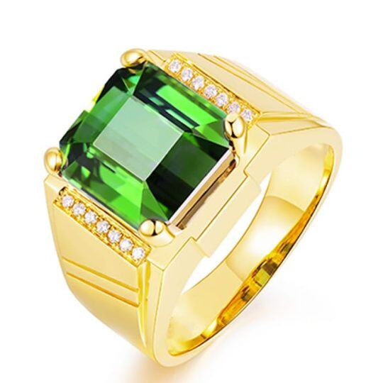 Anillo de oro de 10 quilates con esmeralda de corte princesa para hombre