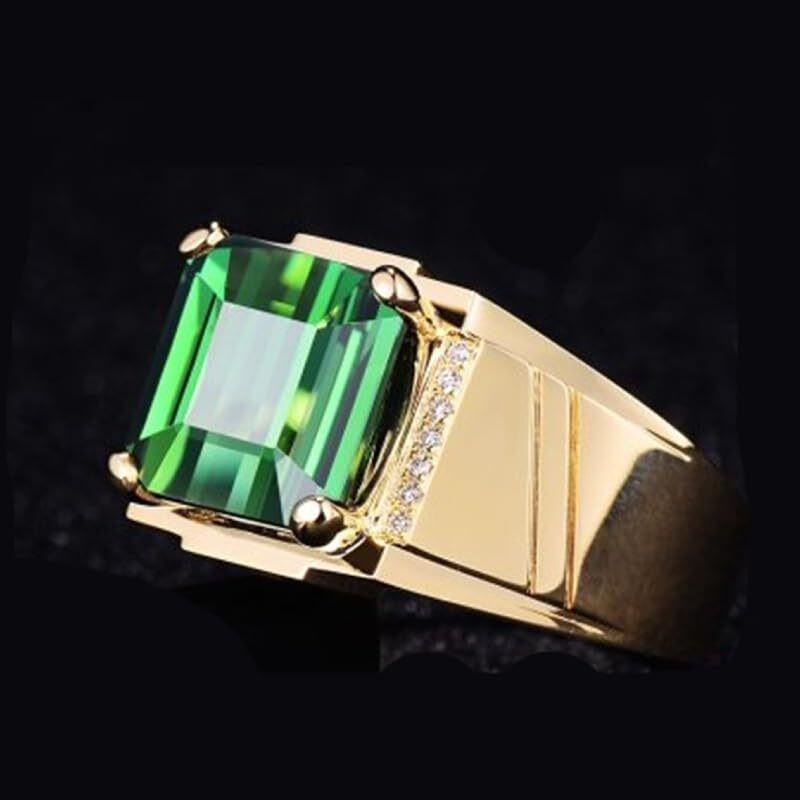 Anillo de oro de 10 quilates con esmeralda de corte princesa para hombre-2